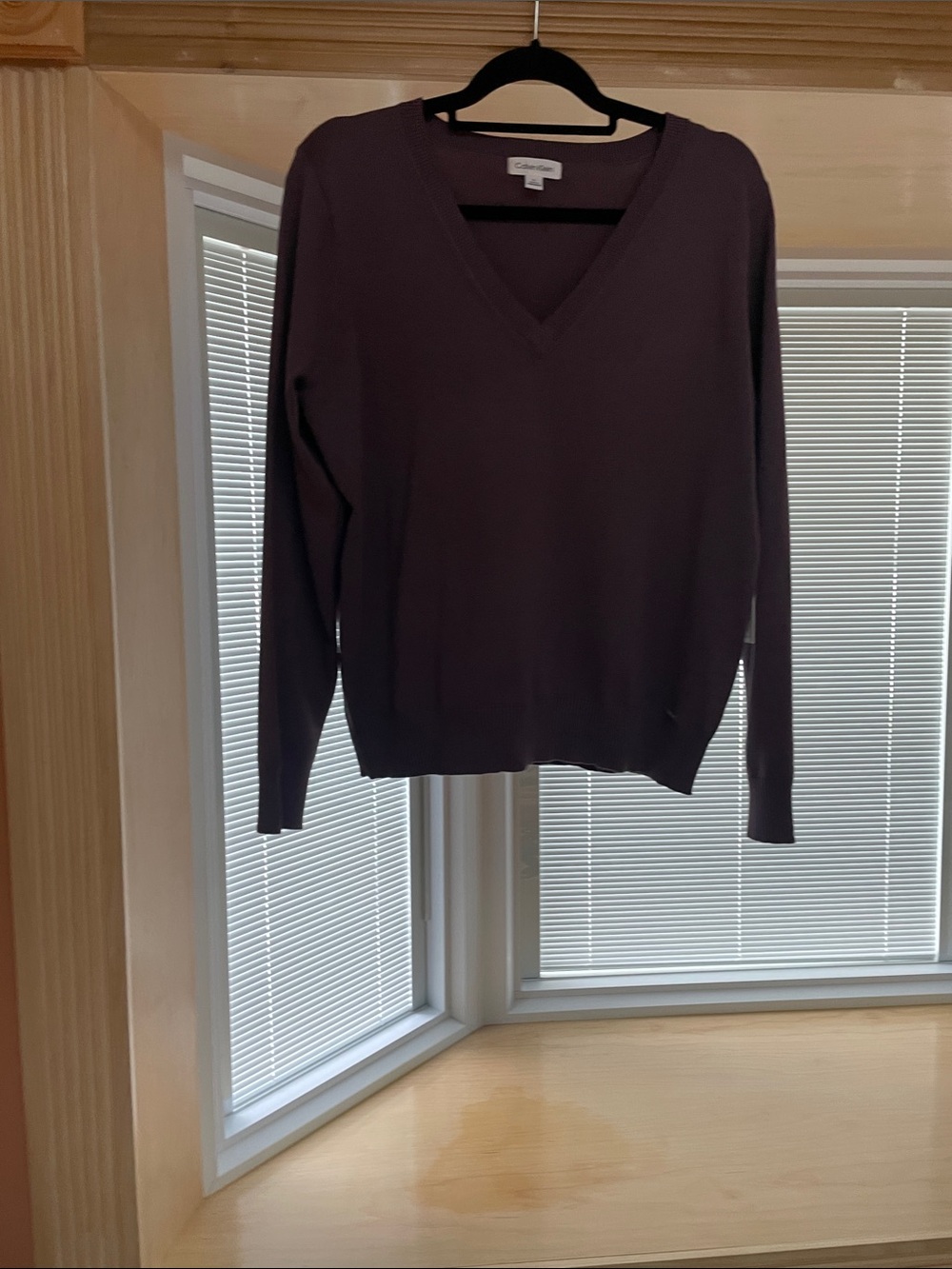 Calvin Klein Everyday V-Neck Sweater in Deep Plum - Classic Women's Knit